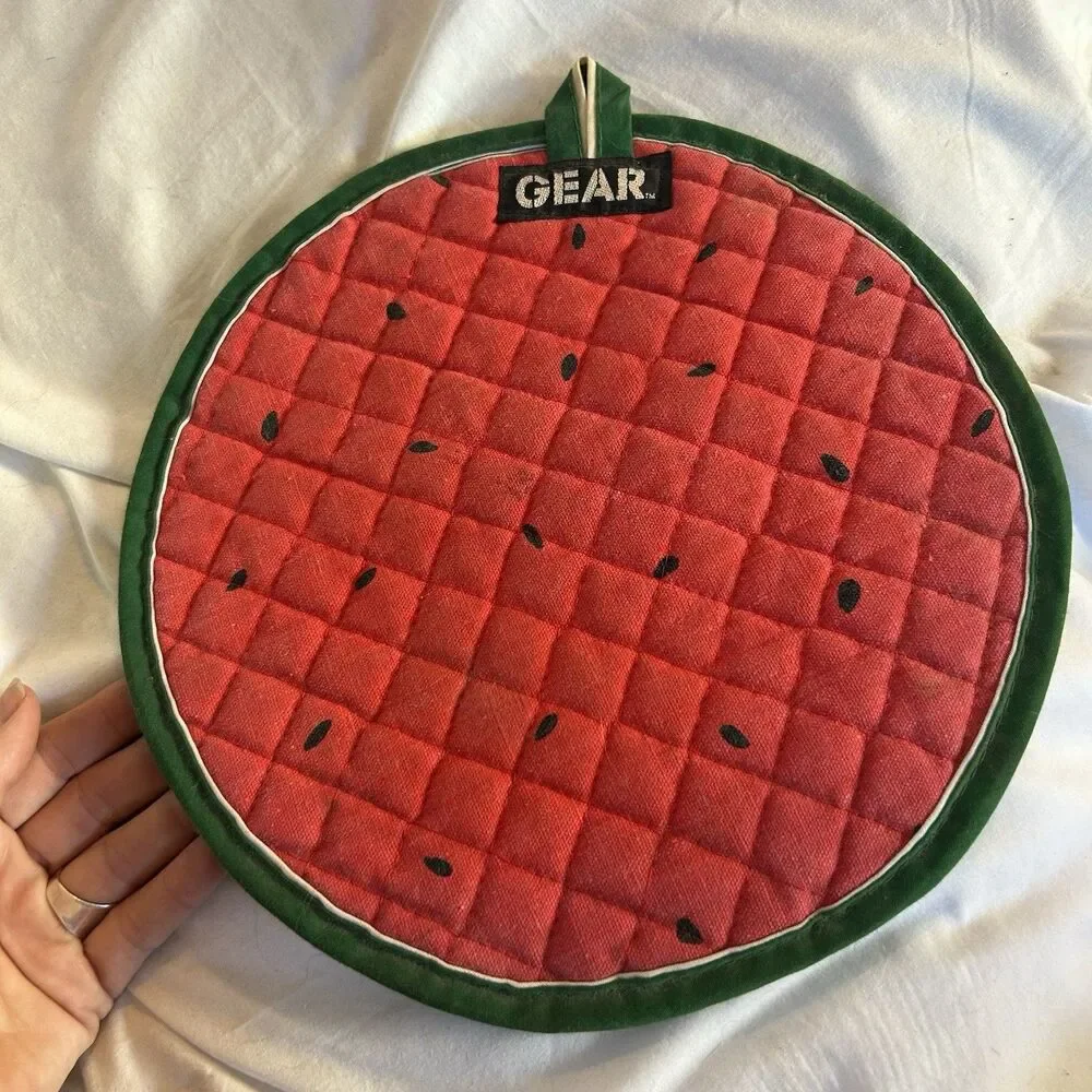 2 Vintage Cotton Watermelon GEAR Brand Potholder Trivet 1980s Large USA